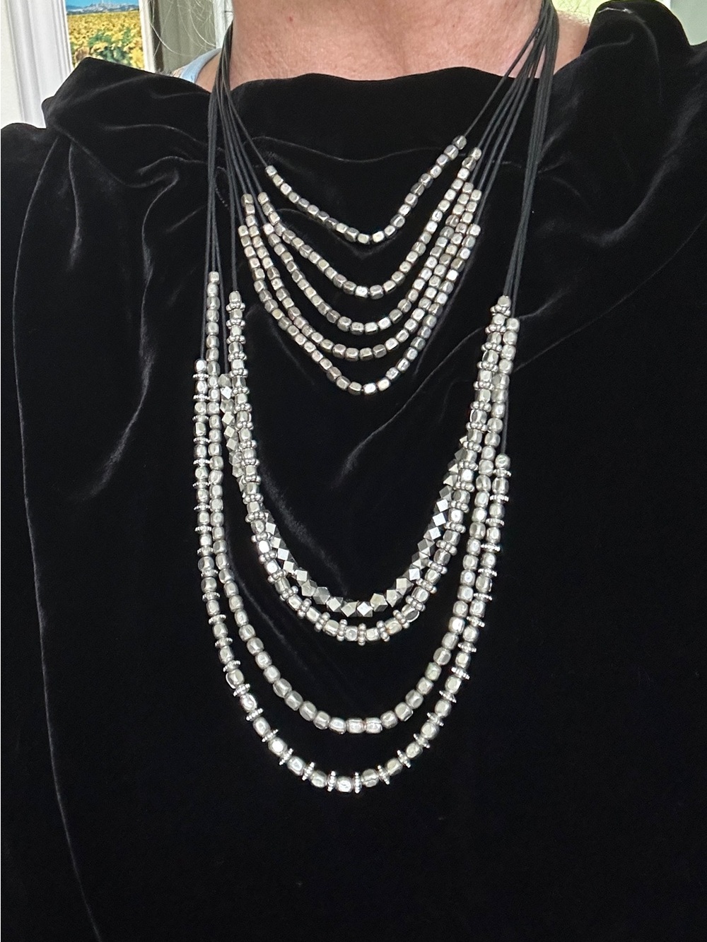 Multi-Strand Metal Silver Bead Layered Necklaces - Women Jewelry